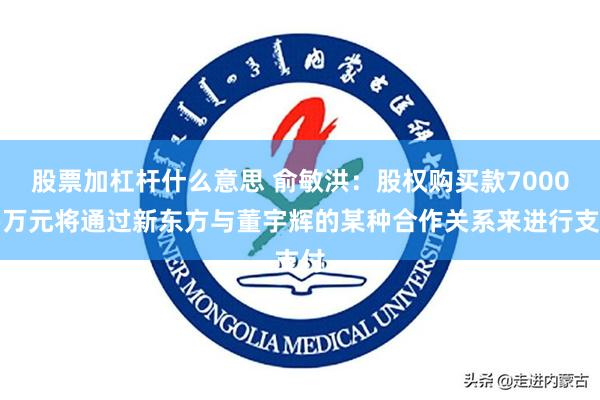 股票加杠杆什么意思 俞敏洪：股权购买款7000多万元将通过新东方与董宇辉的某种合作关系来进行支付